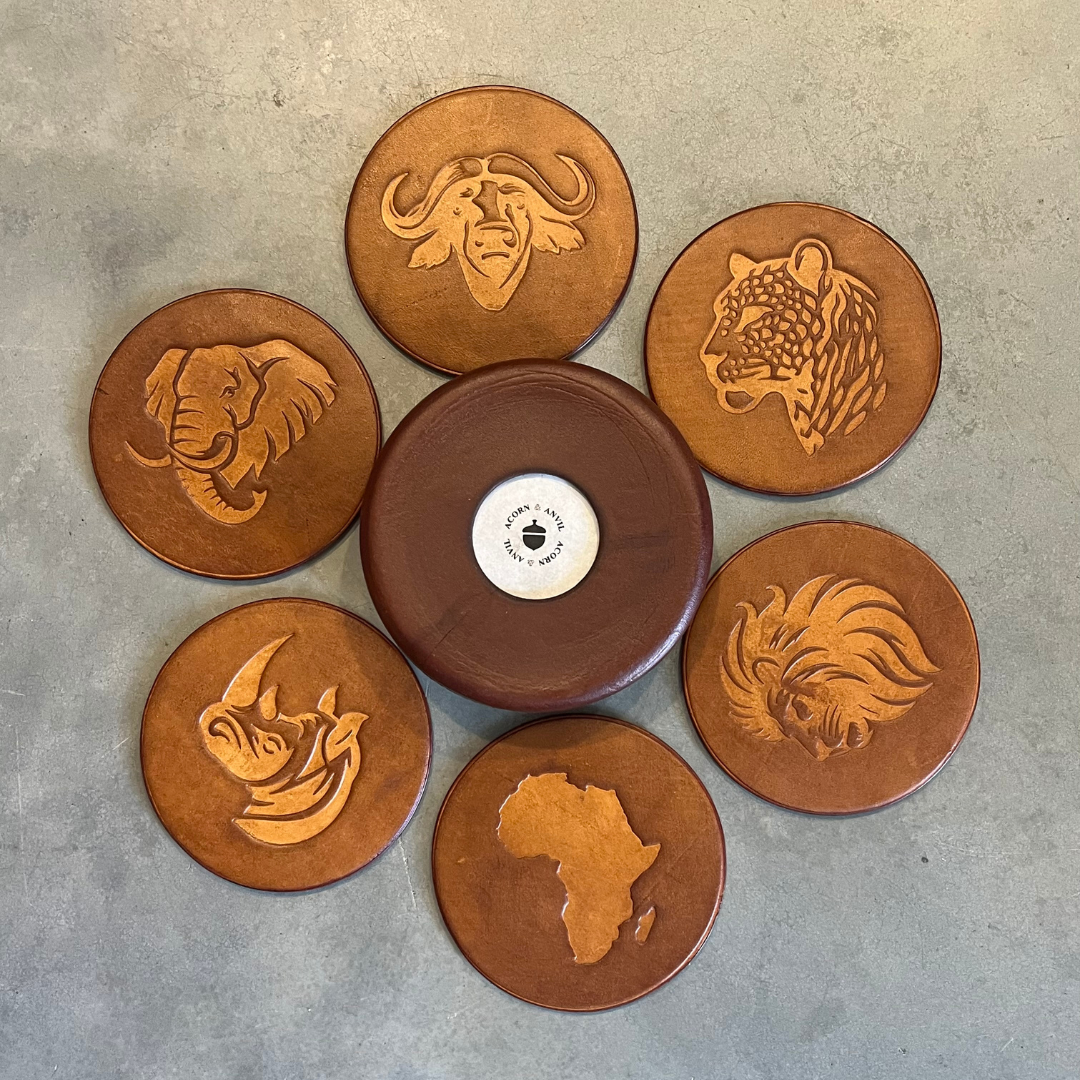 Debossed Big 5 African Leather Coasters