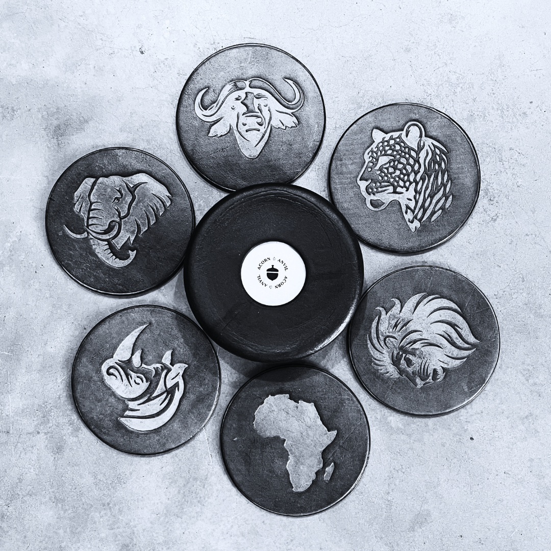 Debossed Big 5 African Leather Coasters