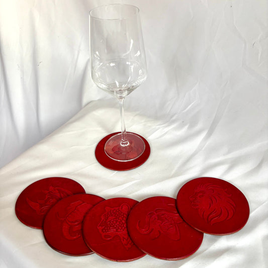 Debossed Big 5 African Leather Coasters